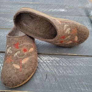 Haflinger Grizzly Wool Clog Slippers EUR 39 Women US 8.5 Brown Floral *See Note*